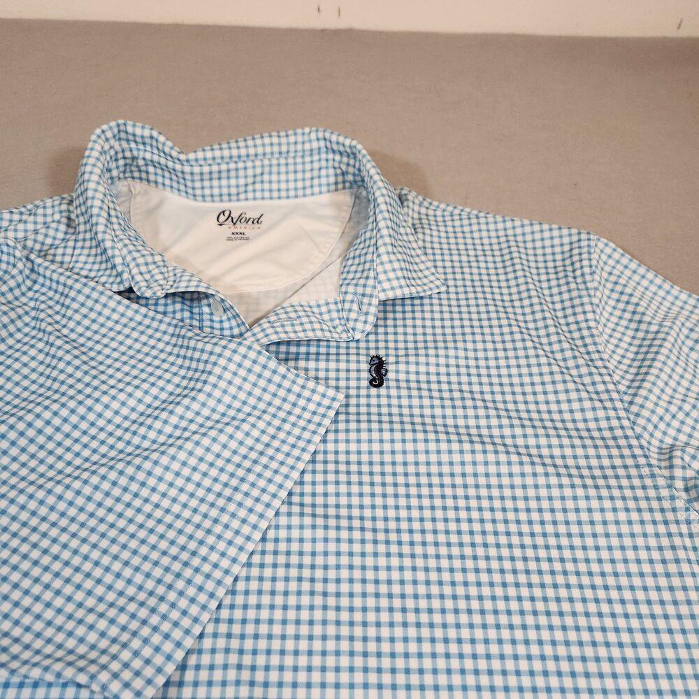 Oxford America Performance Short Sleeve Golf/ Tenni Polo Blue & White Check XXXL